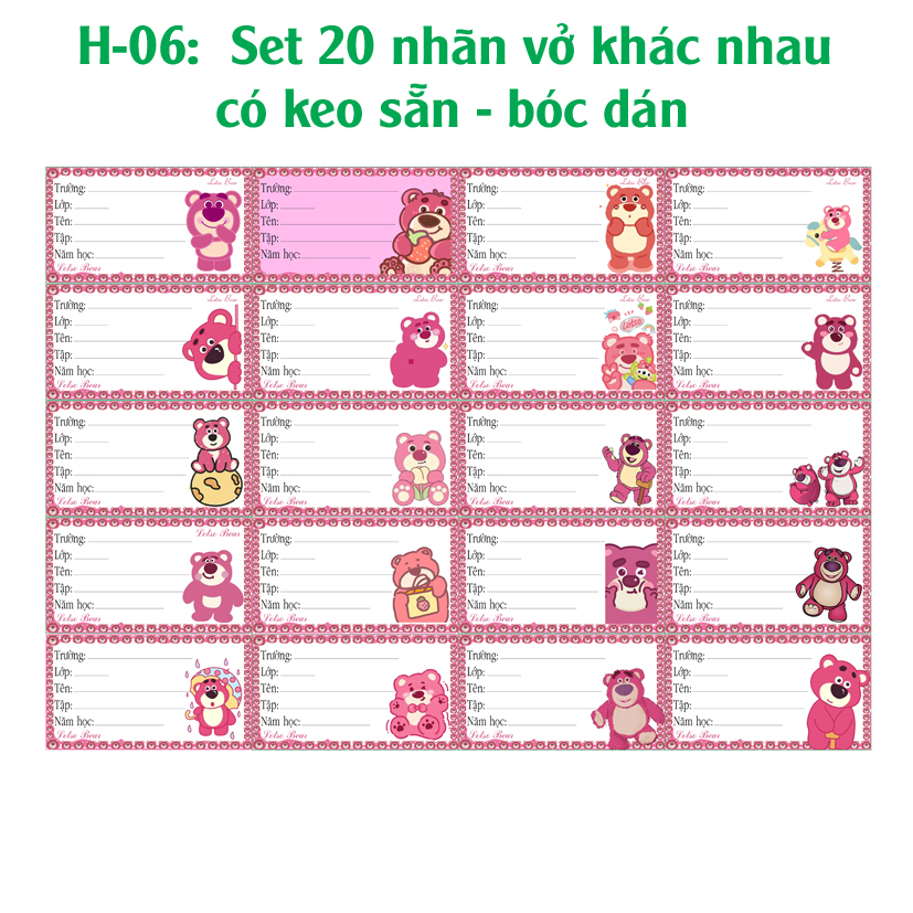 Nhãn vở Gấu Dâu- Gấu Lotso- Lotso Bear