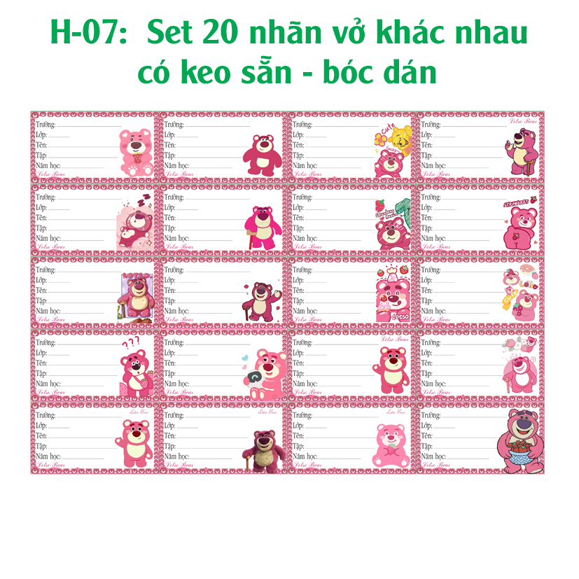 Nhãn vở Gấu Dâu- Gấu Lotso- Lotso Bear