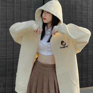 Aó khoát nỉ bông from rộng phong cách hàn dễ thương,aó khoát nữ dây kéo phao có nón