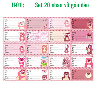 Nhãn vở Gấu Dâu- Lotso Bear (set 20 nhãn vở hình khác nhau)