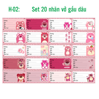 Nhãn vở Gấu Dâu- Lotso Bear (set 20 nhãn vở hình khác nhau)