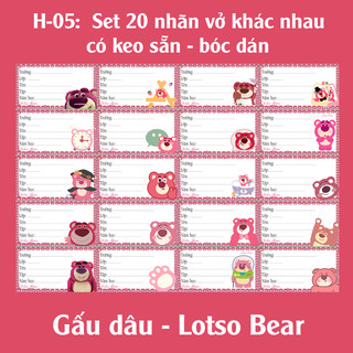 Nhãn vở Gấu Dâu- Lotso Bear (set 20 nhãn vở hình khác nhau)