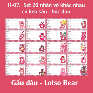 Nhãn vở Gấu Dâu- Lotso Bear (set 20 nhãn vở hình khác nhau)