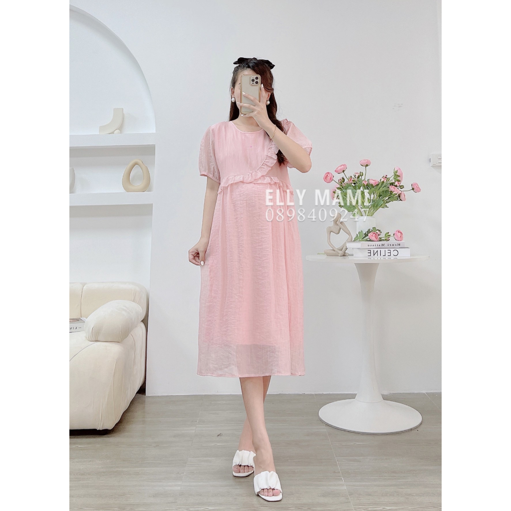( 40kg - 75kg ) Đầm Bầu , Suông Voan Bèo 1 Đường Chéo Tiểu Thư Form Dễ Mặc Thoải Mái Suốt Thai Kì &amp; Sau Sinh