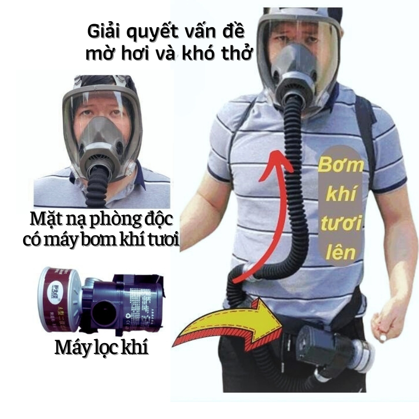 Trọn bộ mặt nạ cao cấp có vòi và quạt thổi khí, mặt nạ phòng độc 6800J phun trừ sâu, phun sơn