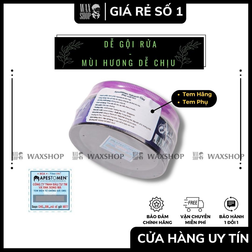 Sáp Vuốt Tóc Nam Volcanic Clay Apestomen -  Bảo Hành 180 Ngày - Hàng Chính Hãng - Waxshop