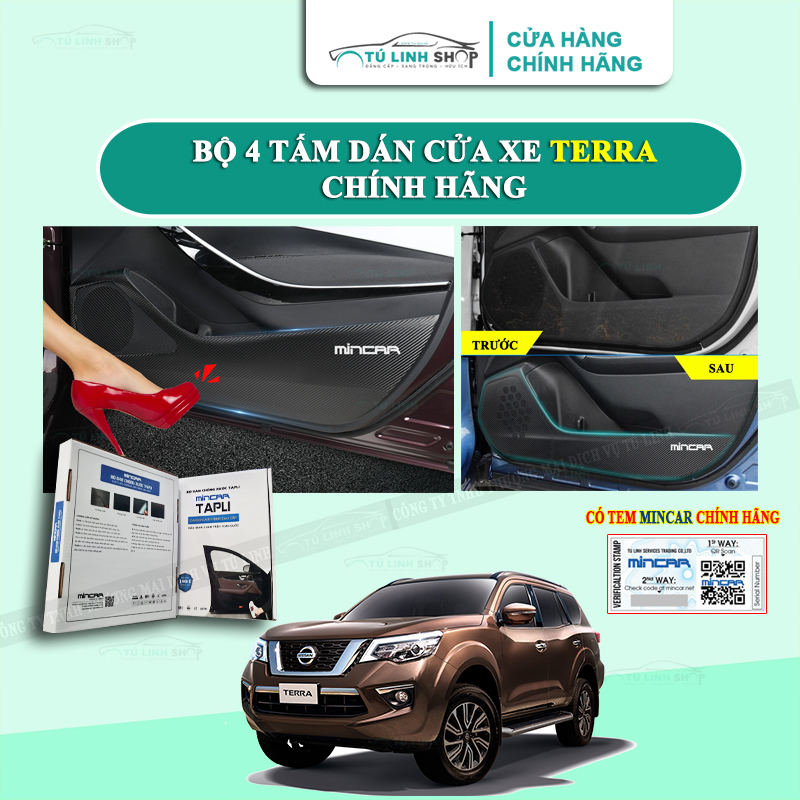 Bộ 4 Tấm dán Tapli xe TERRA chống trầy xước cửa xe, chống xước tapi cửa ô tô bằng Carbon Air Fiber cao cấp