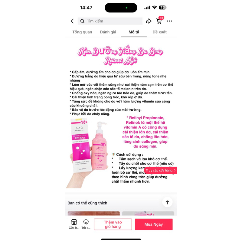 KEM DƯỠNG TRẮNG DA BODY RETINOL MYÔ 330ml