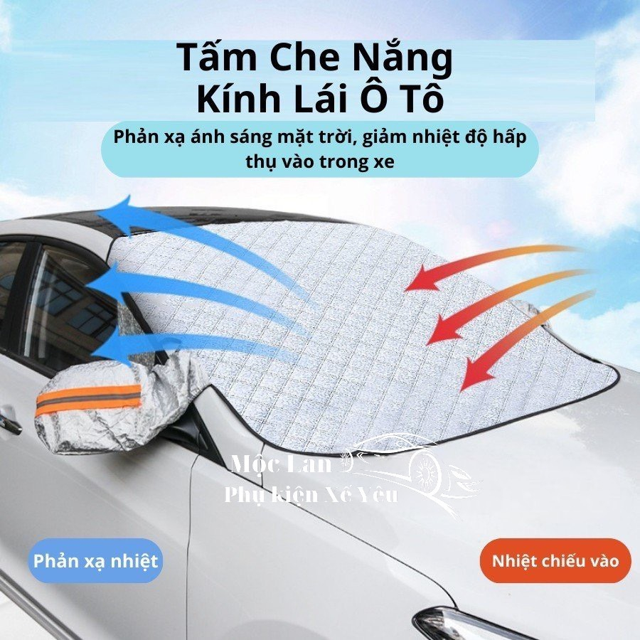 Bạt che nắng kính lái ô tô 4 lớp  có tai gương cao cấp - Cách nhiệt chống nóng hiệu quả