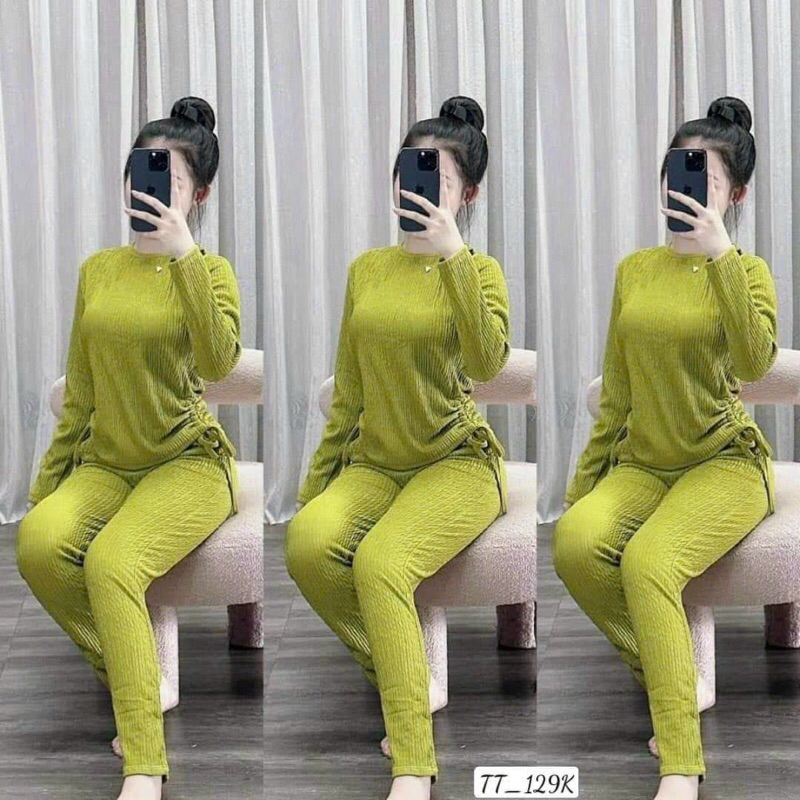 Set bộ Thun Xốp Nhật quảng châu _áo rút 2 bên gắn nút hở _kèm hình thật trải sàn _set bộ đồ nữ mặc nhà _ Sen boutique