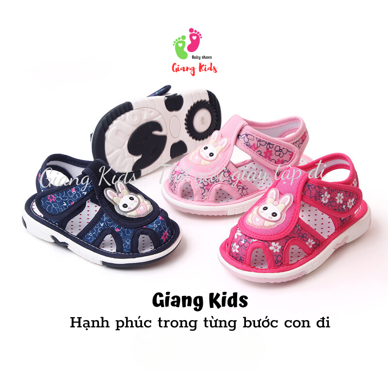 Giày bé gái 1-3 tuổi cao cấp giày vải cho bé tập đi họa tiết chú thỏ hoạt hình-GIANG KIDS