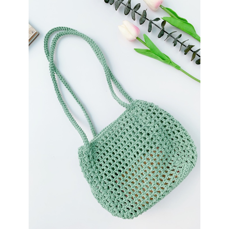 Túi lưới đeo chéo đan móc đi chơi thủ công handmade CC006