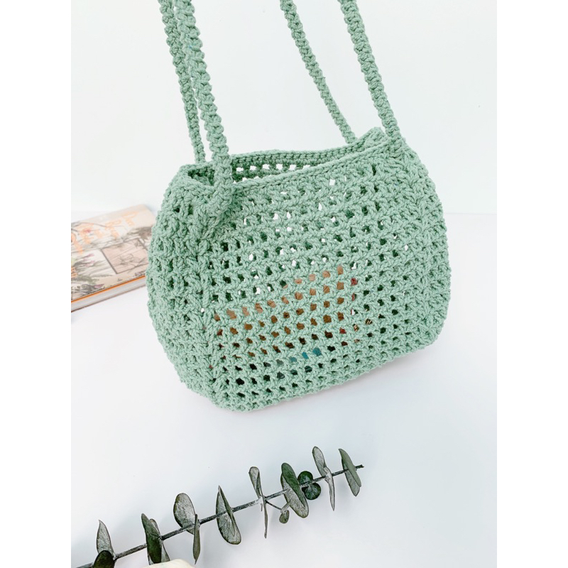 Túi lưới đeo chéo đan móc đi chơi thủ công handmade CC006