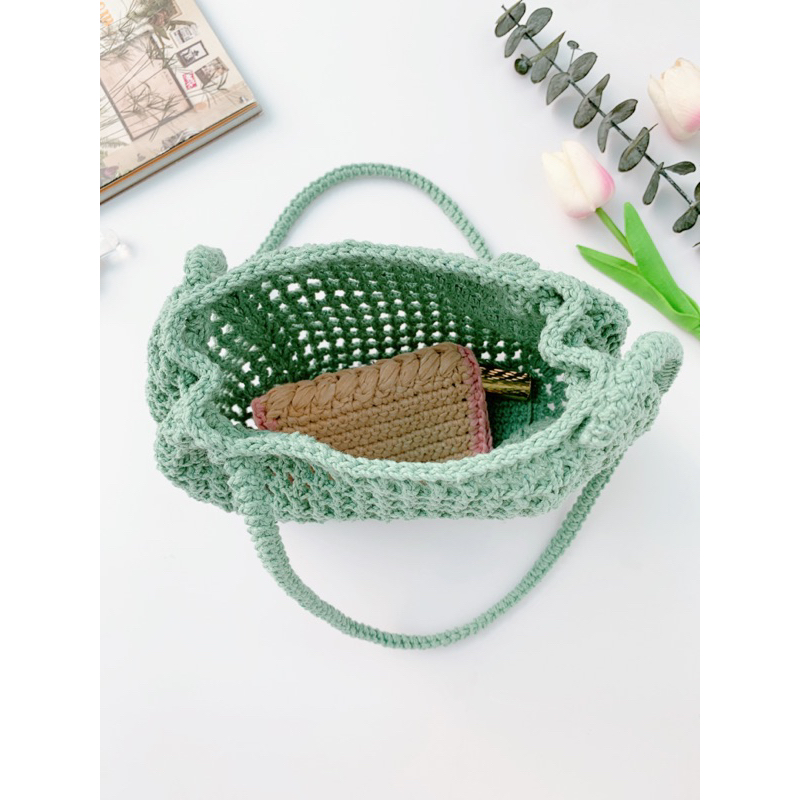 Túi lưới đeo chéo đan móc đi chơi thủ công handmade CC006