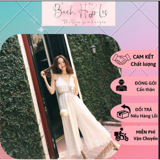 (Có sẵn) Jumsuit Nữ Hàng Quảng Châu Cao Cấp, Chất Liệu Lụa Mát  Ren Nữ Tính (Jumsuit Có Lớp Lót)