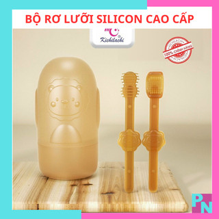 Bộ rơ lưỡi silicon cho bé bộ rơ lưỡi + bàn chải silicone Kichil cho bé từ 0-24 tháng