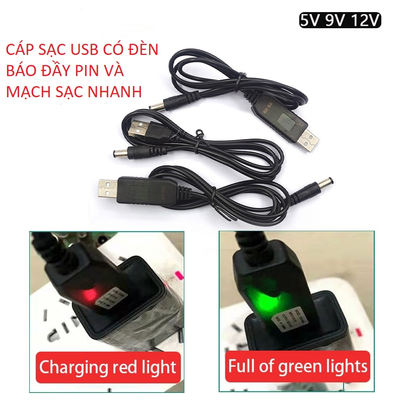 Cáp sạc USB máy hút bụi cầm tay-  có đèn LED báo đầy pin