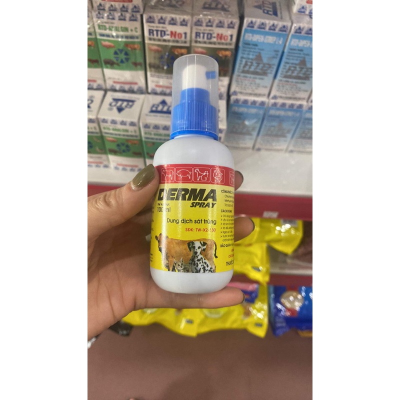 Derma spray chai dạng xịt 100ml sát khuẩn vết thương chỉ dành cho thú y