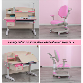 Bộ bàn ghế học chống gù chống cận royal 1200 và ghế c61a, c02, c21a _momomart