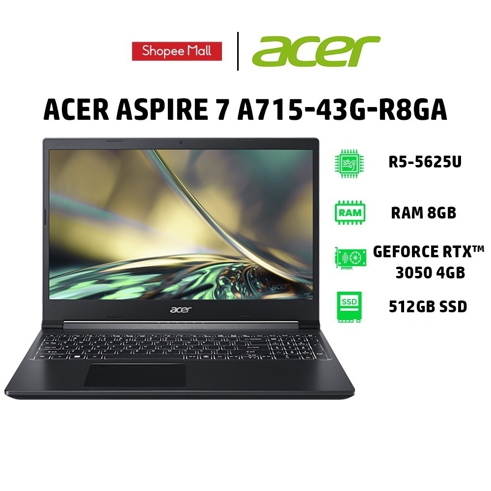 Laptop Acer Aspire 7 A715-43G-R8GA(R5-5625U|8GB|512GB|GeForce RTX3050 4GB|15.6' FHD144Hz