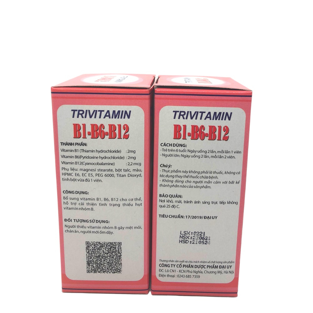 Trivitamin 3B B1- B6 - B12 hộp 100 viên nén - Bổ sung vitamin B1- B6 - B12