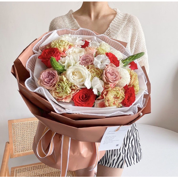 VOAN SÓNG VIỀN NGỌC 28cm*5m, VOAN NHĂN HÀN QUỐC bó hoa, trang trí hoa tươi, hoa sáp quà tặng cao cấp