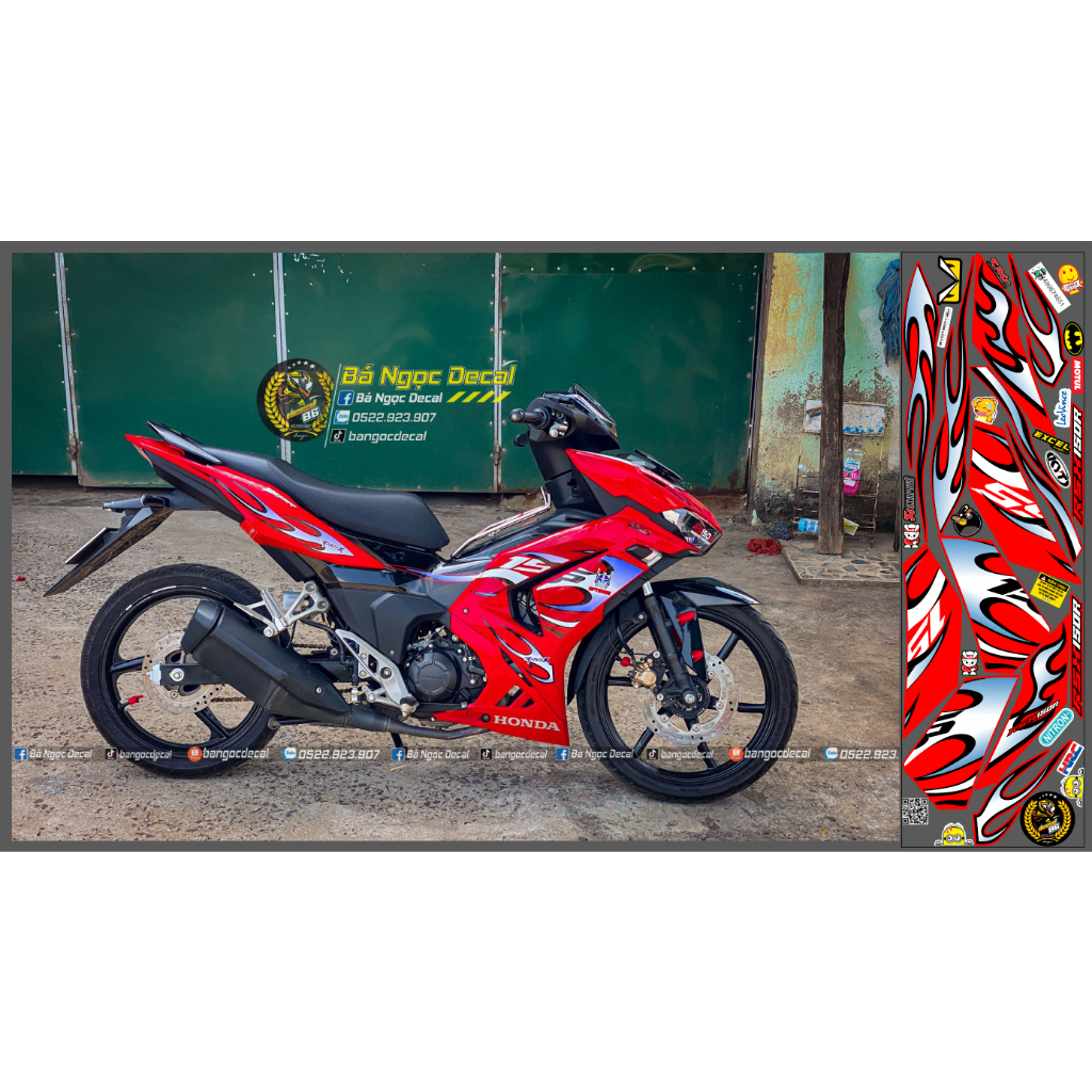 TEM DÁN LỬA XANH TRẮNG XE WINNER X V3 MÀU ĐỎ