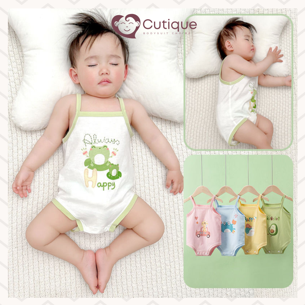 Bộ body chip 2 dây bé trai và bé gái, bodysuit thun lạnh thoáng mát cho bé sơ sinh từ 3 - 12kg CUTIQUE
