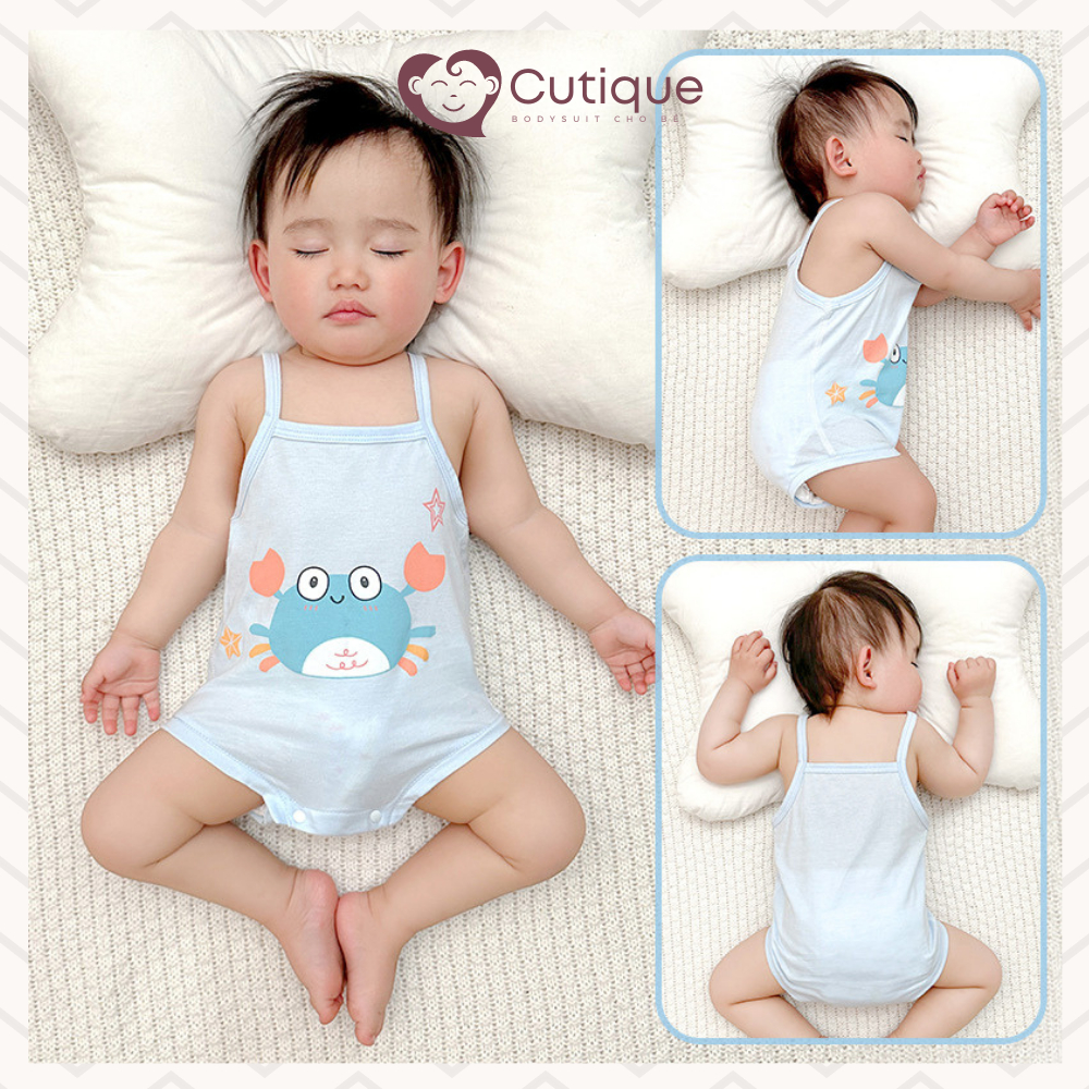 Bộ body chip 2 dây bé trai và bé gái, bodysuit thun lạnh thoáng mát cho bé sơ sinh từ 3 - 12kg CUTIQUE