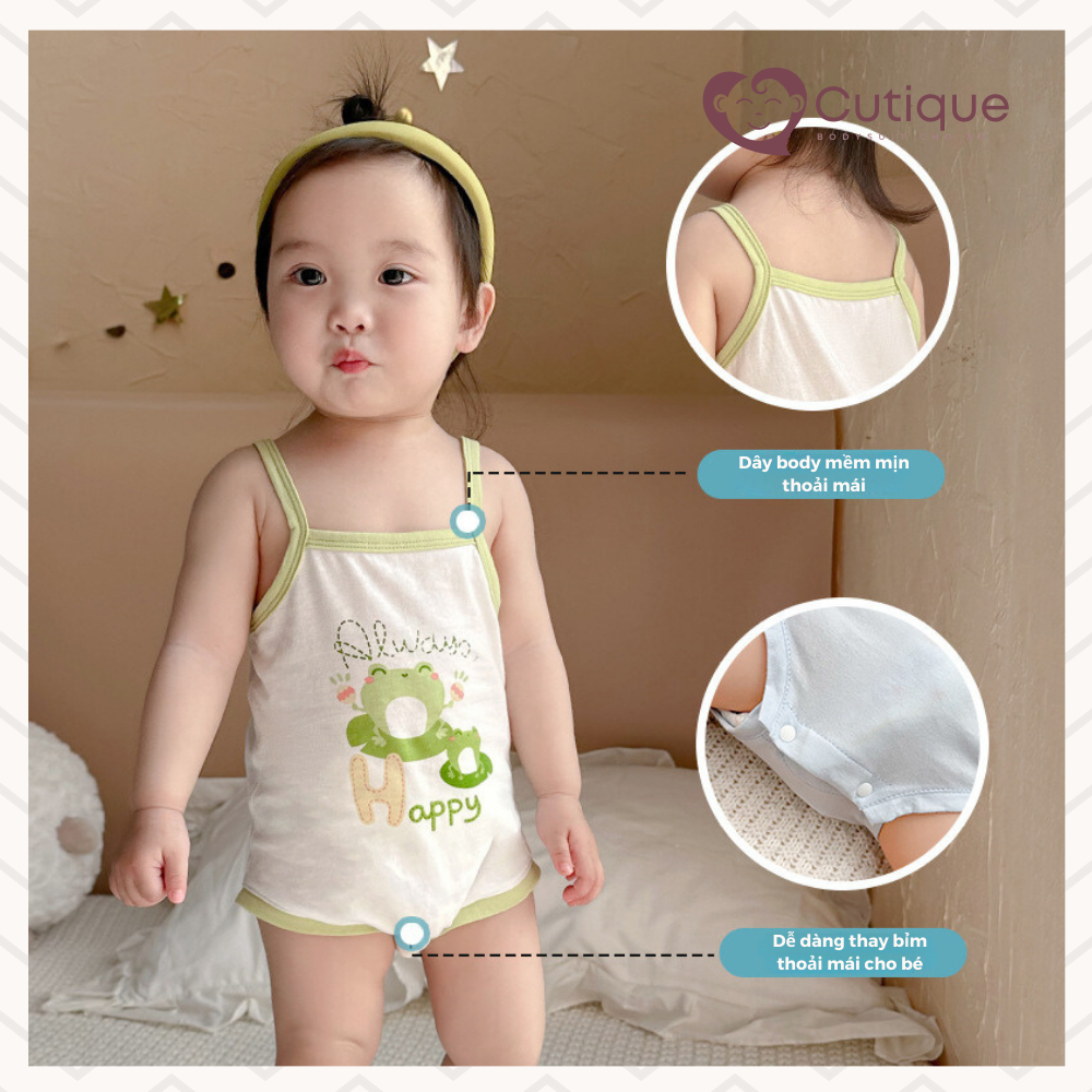 Bộ body chip 2 dây bé trai và bé gái, bodysuit thun lạnh thoáng mát cho bé sơ sinh từ 3 - 12kg CUTIQUE