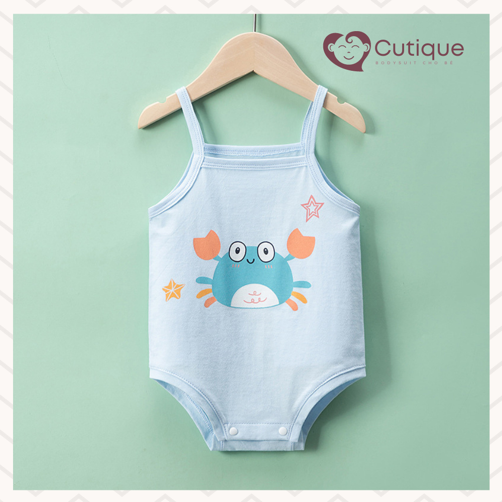Bộ body chip 2 dây bé trai và bé gái, bodysuit thun lạnh thoáng mát cho bé sơ sinh từ 3 - 12kg CUTIQUE