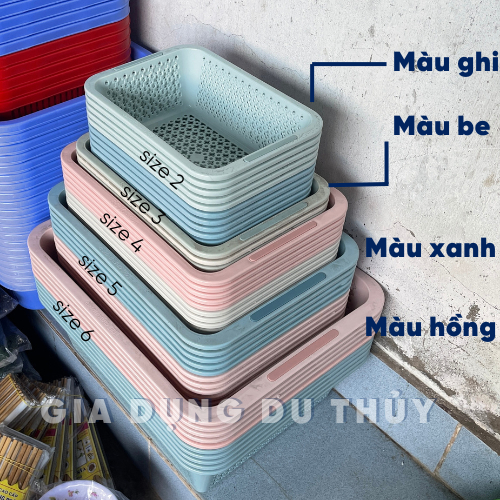 Rổ nhựa hình chữ nhật cao cấp Châu Hưng, màu pastel Hàn Quốc, nhựa nguyên sinh kháng khuẩn Ag+ của gia dụng Du Thủy | BigBuy360 - bigbuy360.vn