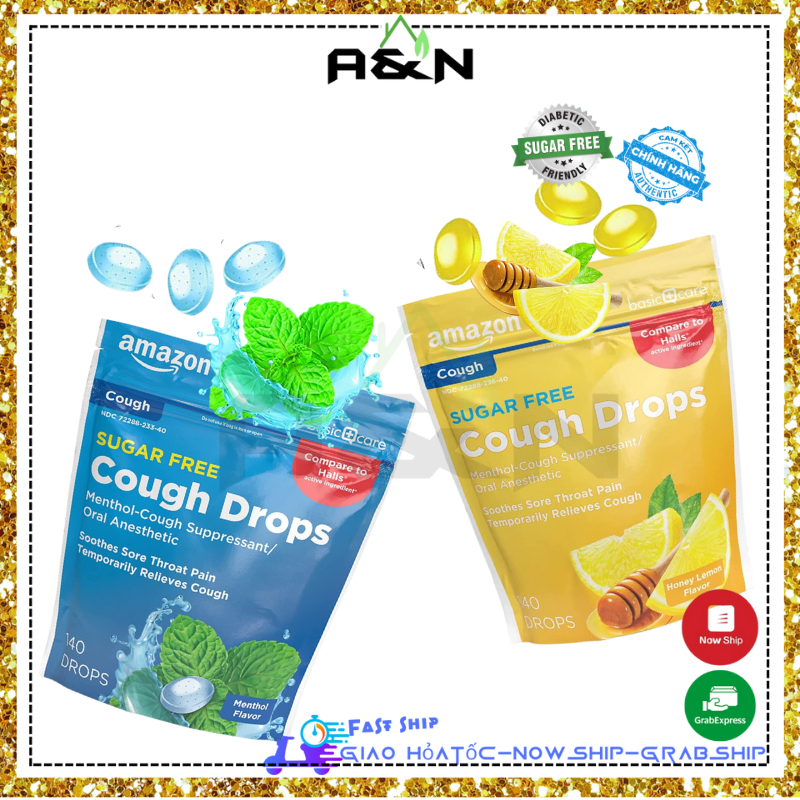 [Hàng Mỹ] Kẹo Amazon Basic Care Cough Drops Không Đường - 140 viên