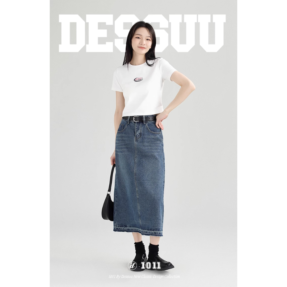 Chân váy Jean chữ A dài DESSUU chân váy denim dài 2023 (DESSUU)
