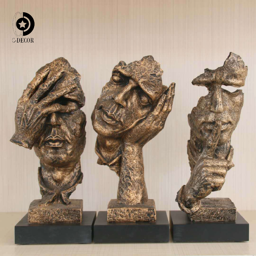 Bộ ba tượng tam không trang trí phòng khách, làm quà tặng phong cách độc lạ, trừu tượng