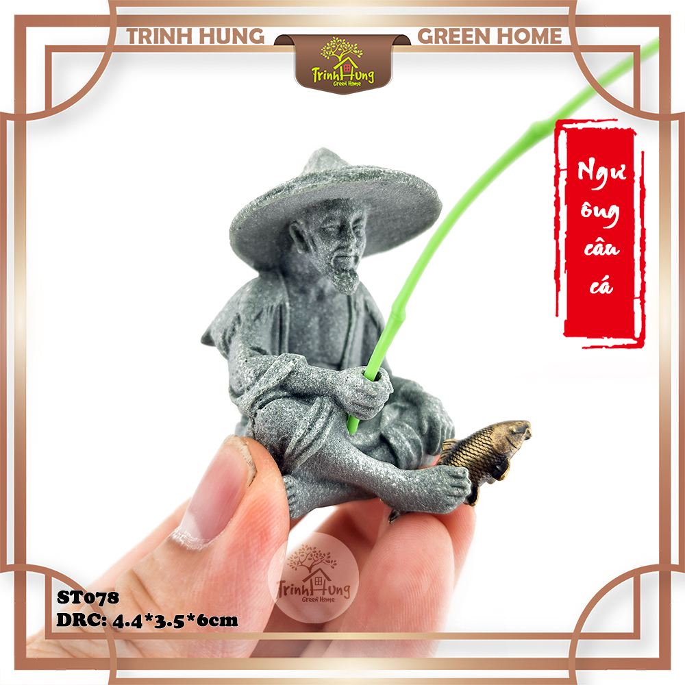 Tượng ngư ông câu cá đá sa thạch ST078 - trưng bày, trang trí tiểu cảnh, bán cạn, terrarium