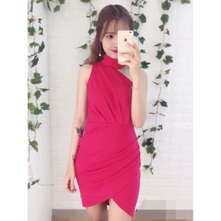 [Kèm ảnh thật] Đầm body tà xéo đắp nhún eo