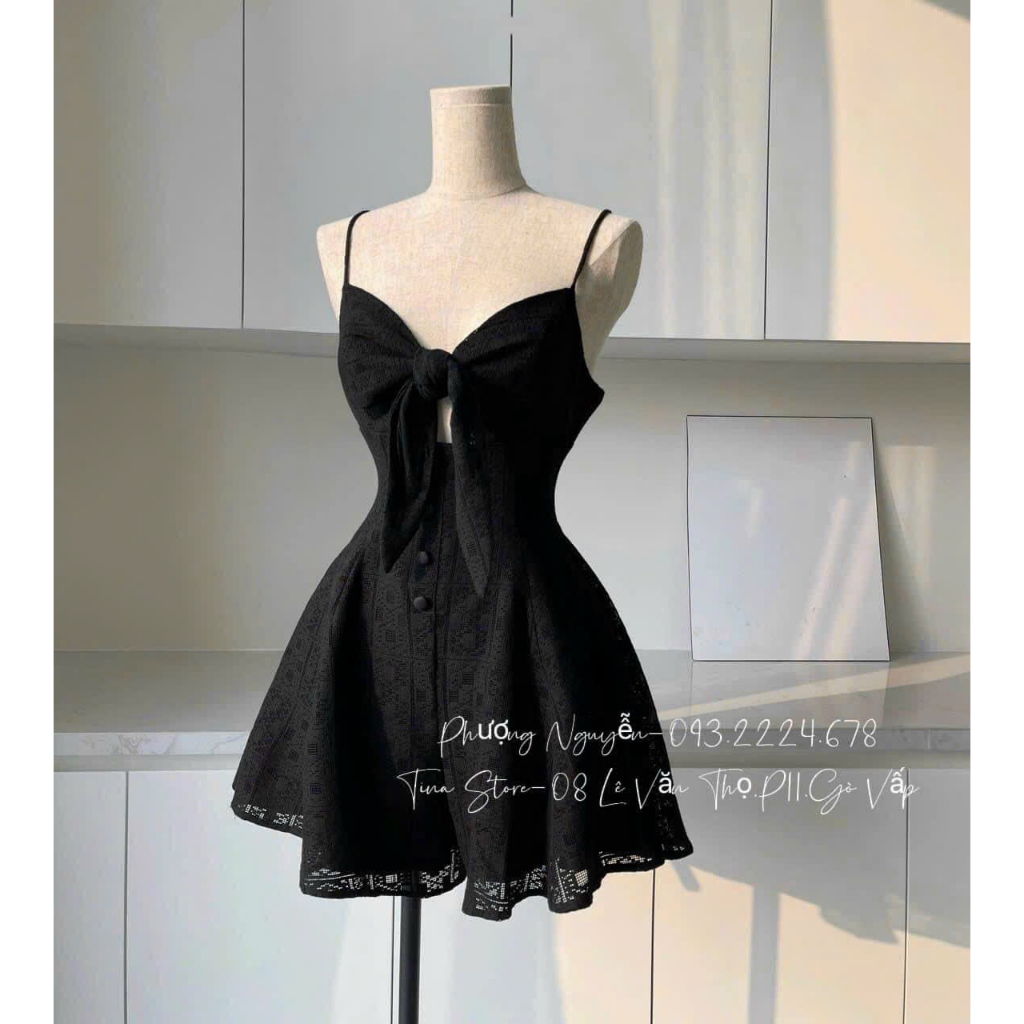 [7,7 Sales Freeship] Jum đùi nữ thiết kế dự tiệc, set jum ren đùi 2 dây cột nơ ngực ôm éo dáng xòe quyến rũ, sexy dx