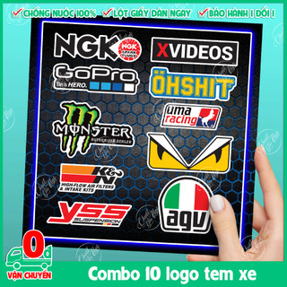 Combo 10 logo decal tem xe chống nước chất lượng cao trang trí xe máy nón bảo hiểm laptop