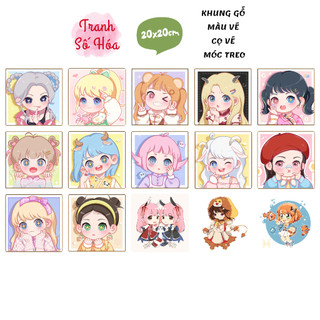 Tranh tô màu theo số 12 cung hoàng đạo chibi, tranh số hóa 12 cung hoàng đạo chibi, tranh sơn dầu 20x20