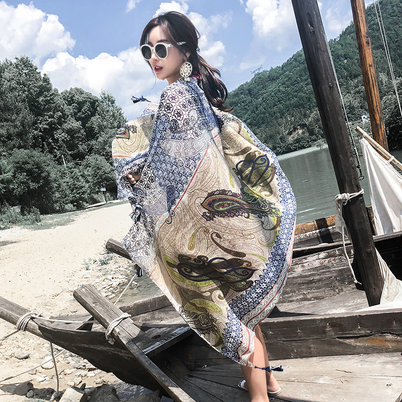 Khăn choàng boho đi biển, Khăn choàng du lịch mùa hè Bohemian Họa Tiết Thổ Cẩm, phong cách vintage