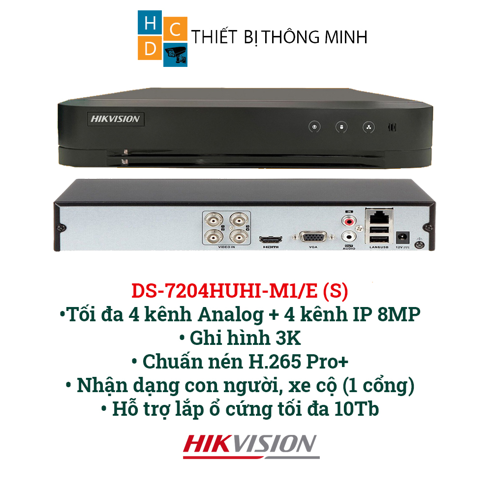 Đầu ghi Hikvision 7204HUHI - M1/E 4 kênh 5Mp/2K+ hỗ trợ camera có mic hàng chính hãng