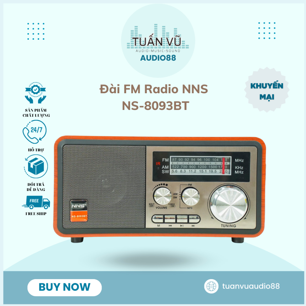 Đài FM Radio NNS NS-8093BT bắt được Bluetooth kết nối USB thẻ nhớ full chức năng + 12 Tháng BH