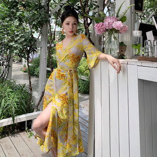 Đầm hoa voan midi cột thắt eo thời trang Yona’s MSP H69