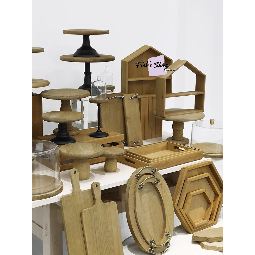 Khay đựng bánh sinh nhật, điểm tâm set 33 chiếc gỗ nâu