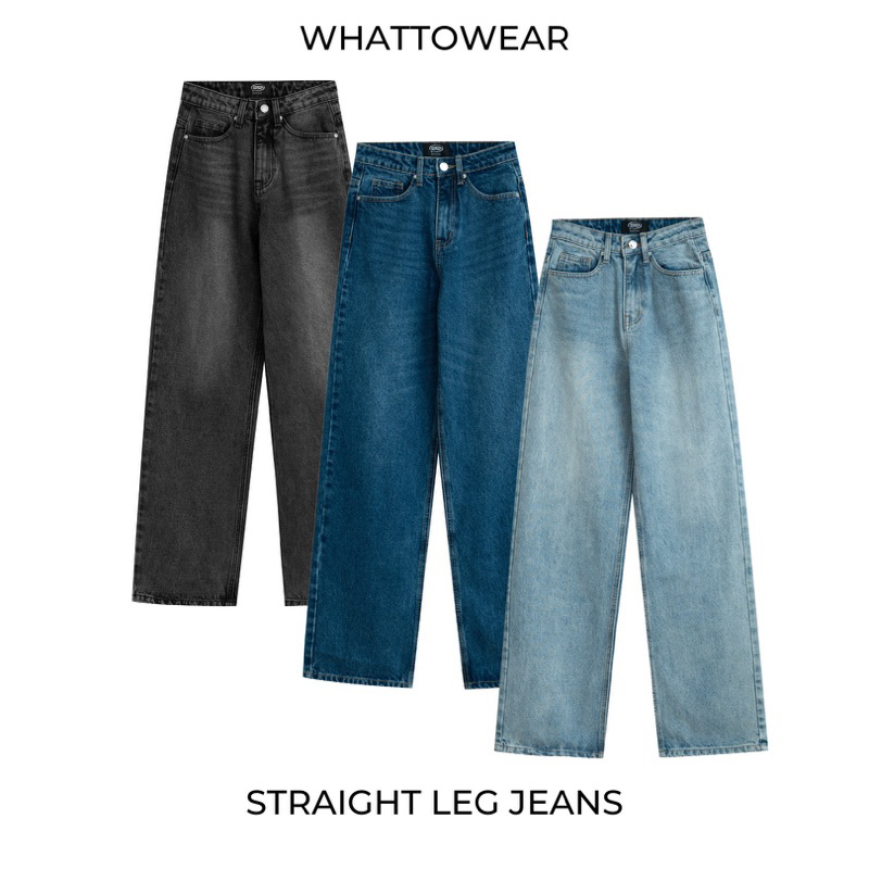 Quần jeans ống đứng cạp cao WASH BASIC 3 màu
