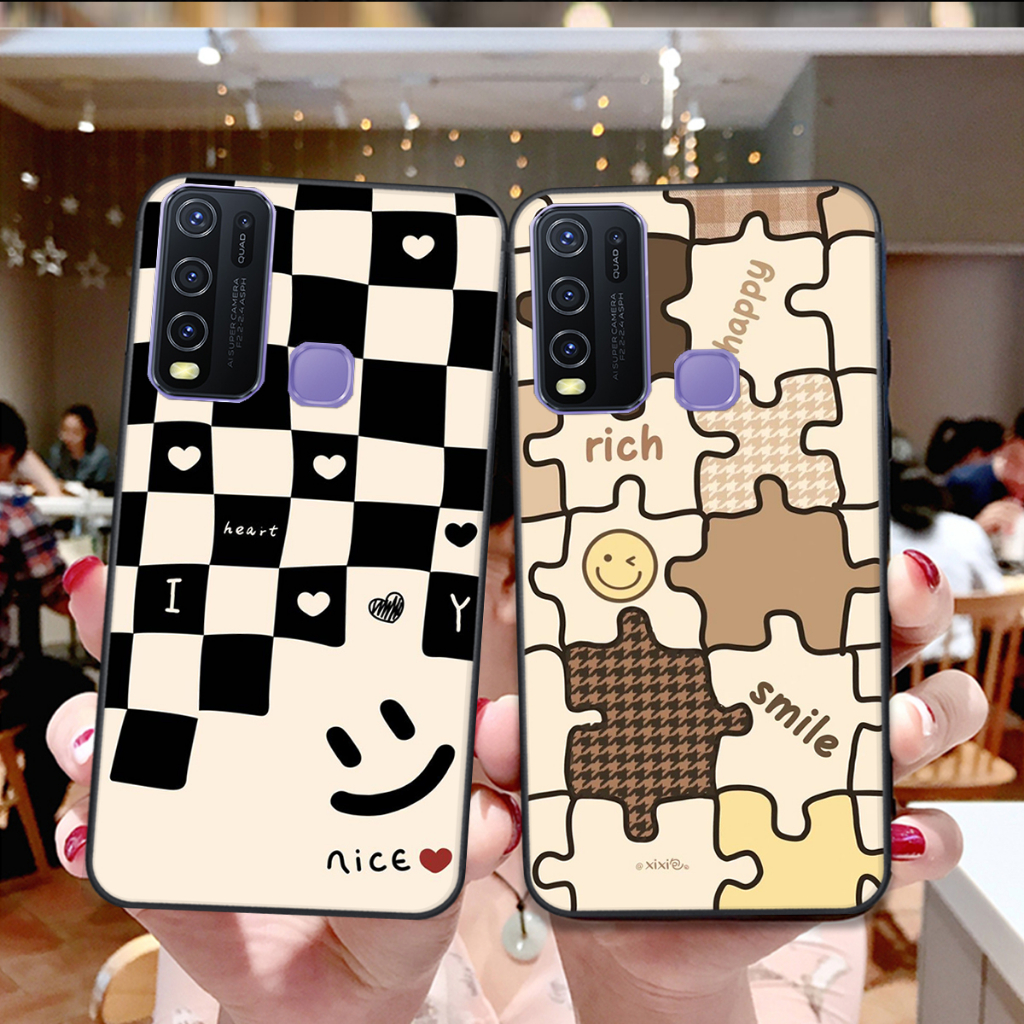 Ốp Vivo Y50 / Y50S / Y30 in hình họa tiết kẻ caro mặt cười trái tim đẹp hot trend