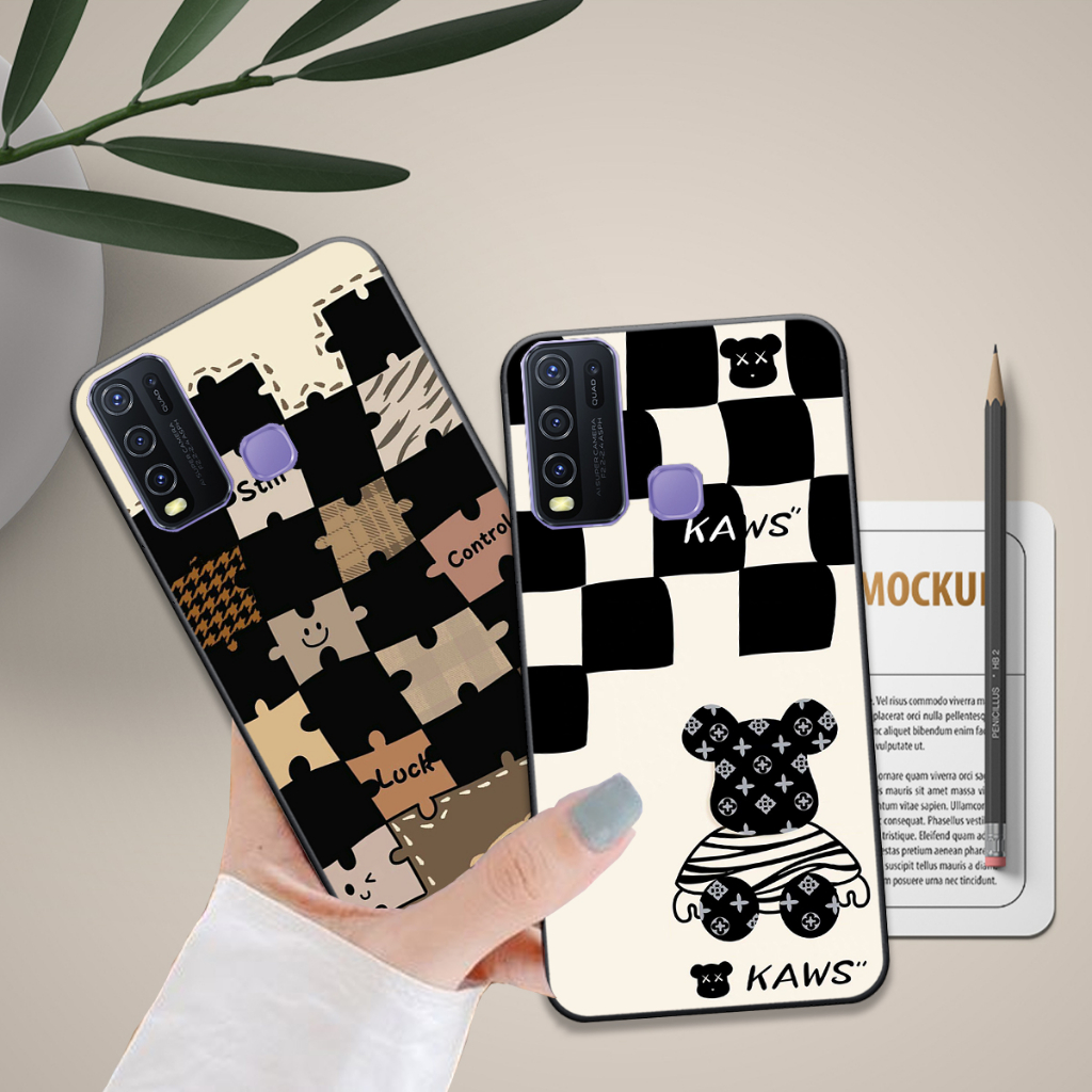 Ốp Vivo Y50 / Y50S / Y30 in hình họa tiết kẻ caro mặt cười trái tim đẹp hot trend