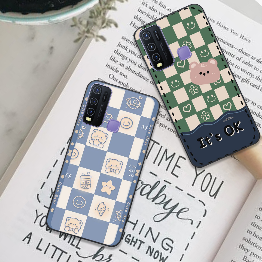Ốp Vivo Y50 / Y50S / Y30 in hình họa tiết kẻ caro mặt cười trái tim đẹp hot trend