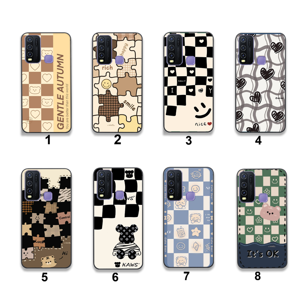 Ốp Vivo Y50 / Y50S / Y30 in hình họa tiết kẻ caro mặt cười trái tim đẹp hot trend